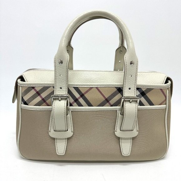 BURBERRY check Mini Duffle Bag Bag Hand Bag Nylon Beige - Picture 1 of 14